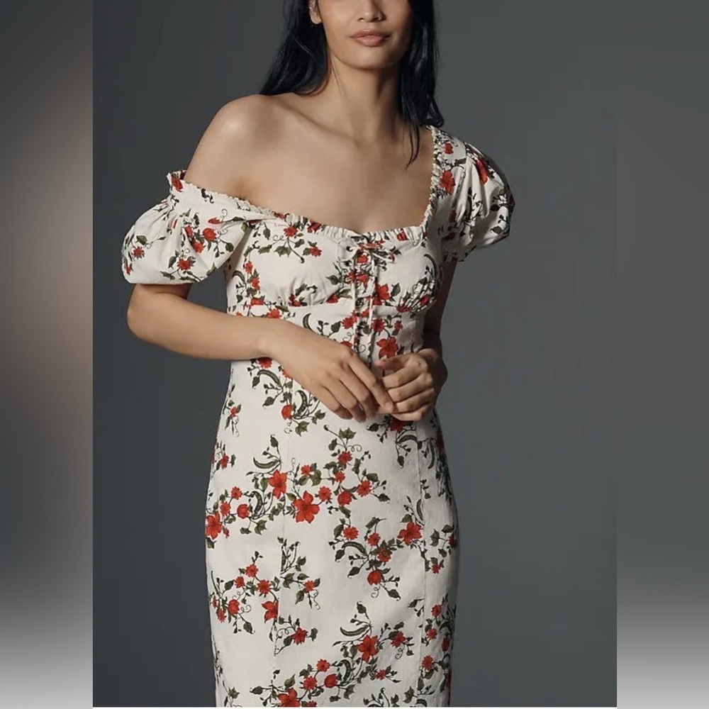 NWT Maeve Cottagecore White Midi Dress with Red Floral Strawberry Design Size 2X